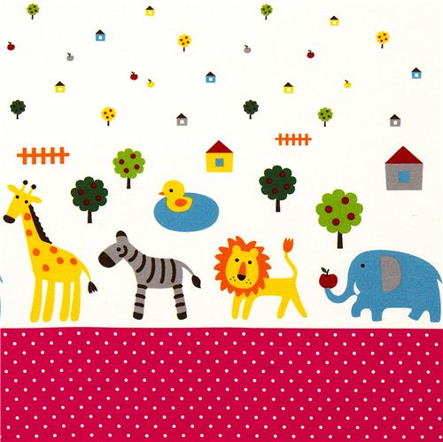 Grazioso tessuto di Kokka con leone zebra giraffa elefante Tessuto