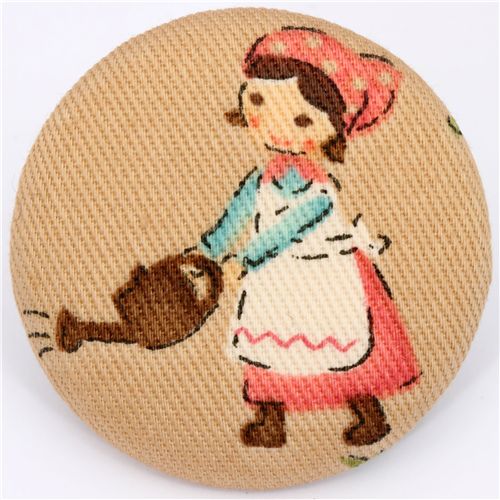 cute farm girl fabric button Japanese button Kokka 1