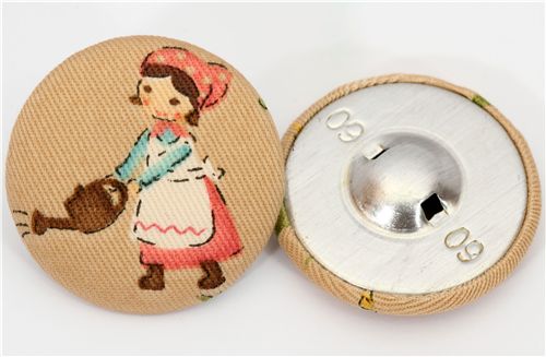 cute farm girl fabric button Japanese button Kokka 2