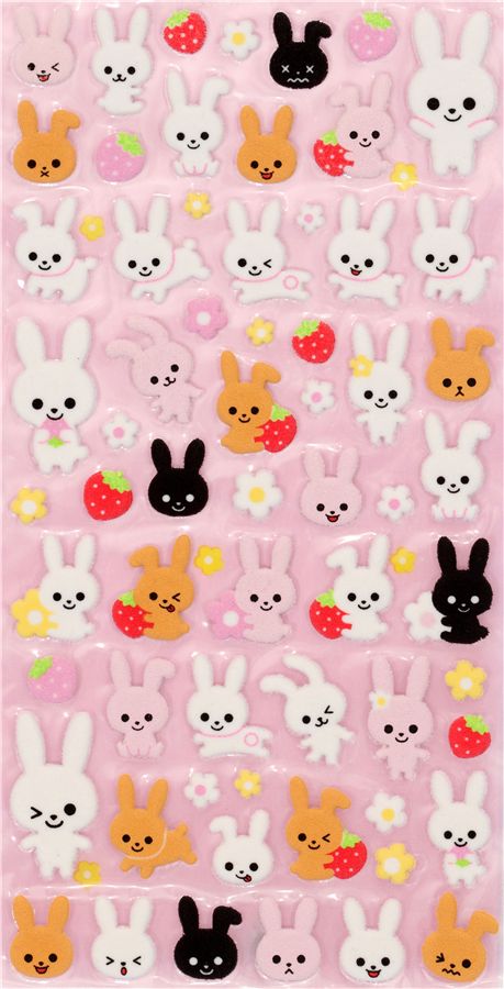cute felt sticker with bunny strawberry flowers Japan - Sticker Sheets ...