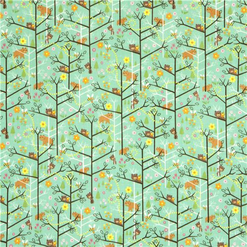 cute gauze fabric forest bear bee du Japon2