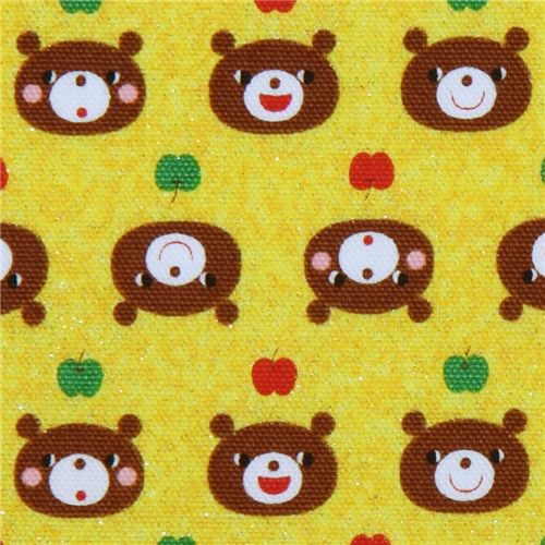 cute glitter bears Japanese fabric Kokka yellow 1