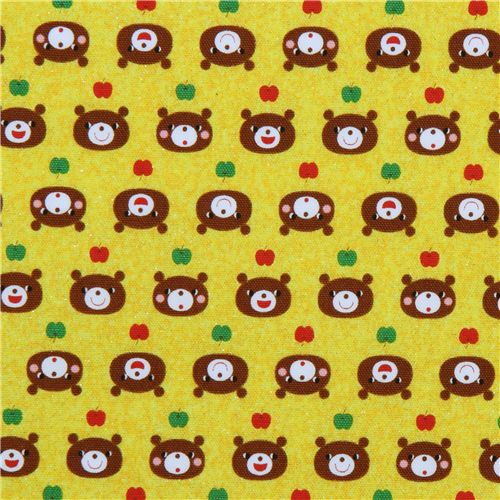 cute glitter bears Japanese fabric Kokka yellow 2
