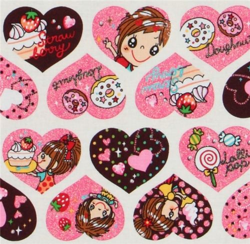 cute glitter hearts girls Kokka Fabric from Japan 1