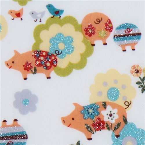 cute glitter piggy Japanese fabric Kokka 1