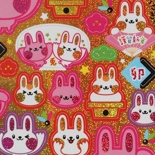 cute glitter sticker with rabbits and fans modeS4u