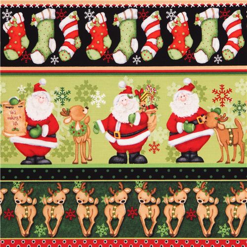 cute green reindeer Santa Claus ice crystals stripe winter tissu de Nol 2