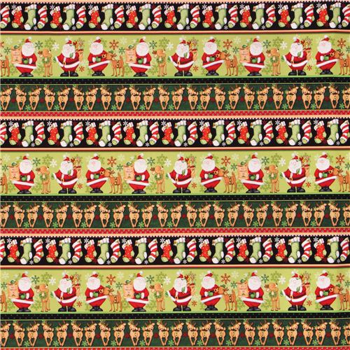 cute green reindeer Santa Claus ice crystals stripe winter tissu de Nol 3