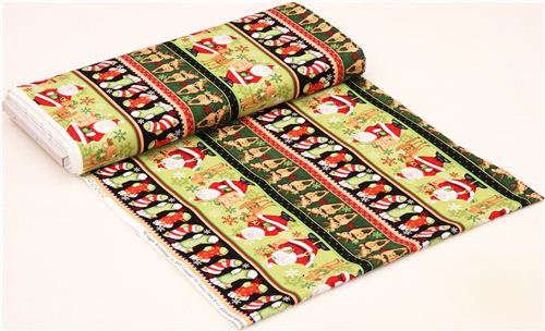 cute green reindeer Santa Claus ice crystals stripe winter tissu de Nol 4