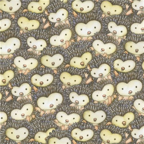 cute grey-brown hedgehog face animal fabric by Henry Glass 2