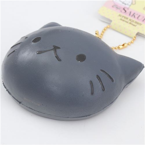 cute grey cat face bread bun squishy charm kawaii Cafe Sakura 2