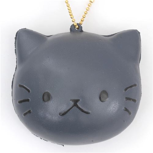 cute grey cat face bread bun squishy charm kawaii Cafe Sakura