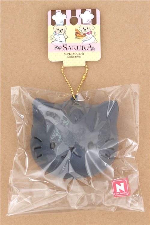 cute grey cat face bread bun squishy charm kawaii Cafe Sakura 4