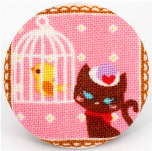 cute kitty with bird button fabric button Japan 1