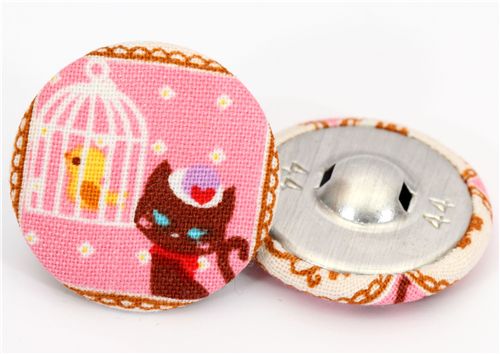 cute kitty with bird button fabric button Japan 2