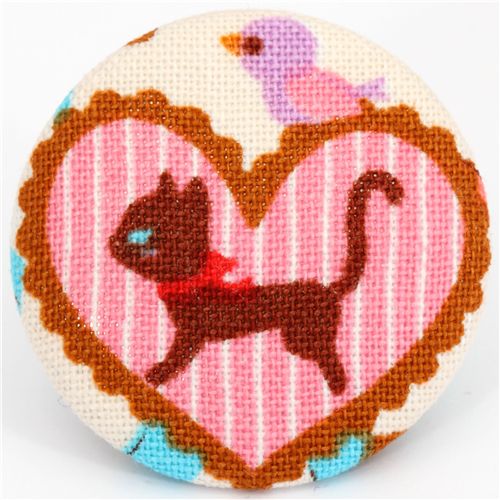 cute kitty with heart button fabric button Japan 1