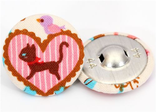 cute kitty with heart button fabric button Japan 2
