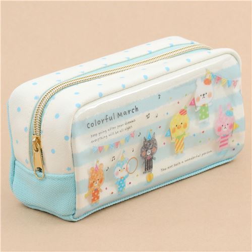 cute light blue cream colorful animals dot stripe pencil case from