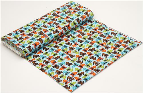 cute light blue racoon fabric by Robert Kaufman - modeS4u