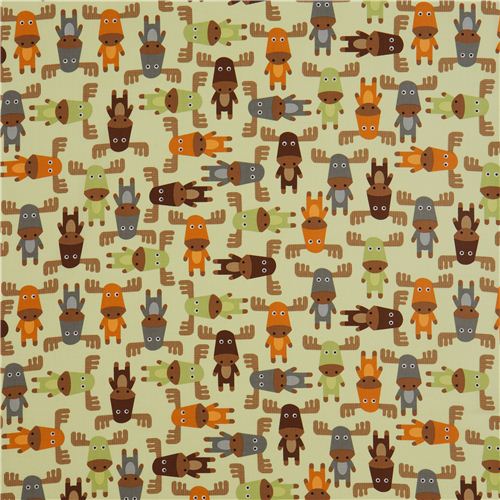 cute light green moose fabric par Robert Kaufman 2