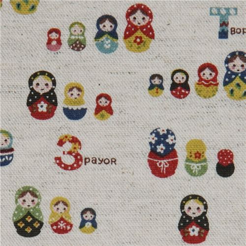 cute matryoshka dolls lino fabric from Kokka Japan 1