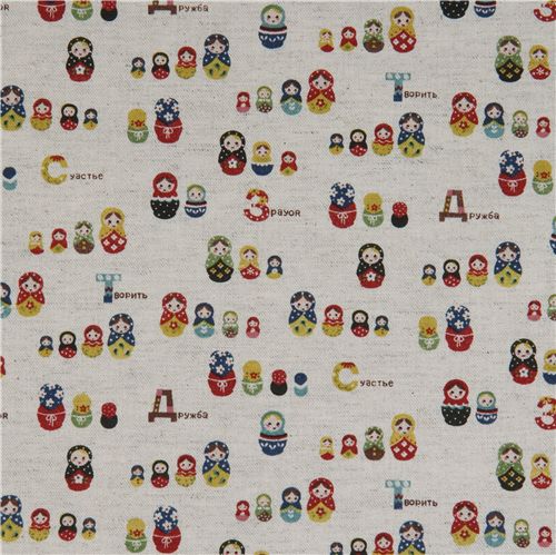 cute matryoshka dolls lino fabric from Kokka Japan 2