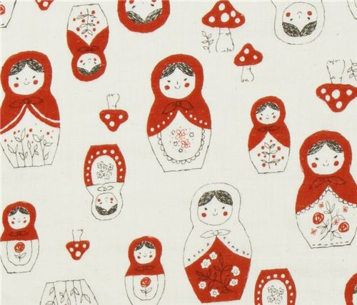 cute matryoshka mushroom Kokka gauze fabric from Japan 1