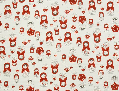 cute matryoshka mushroom Kokka gauze fabric from Japan 2