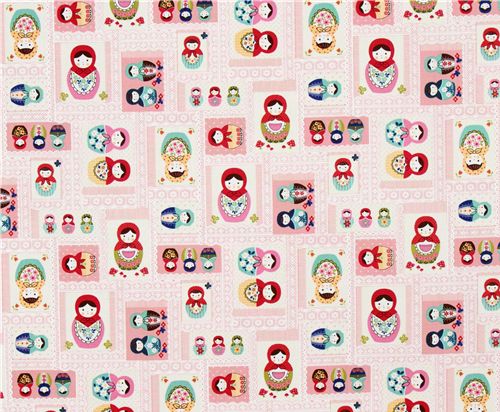 cute matryoshka pink Kokka canvas fabric from Japan 2