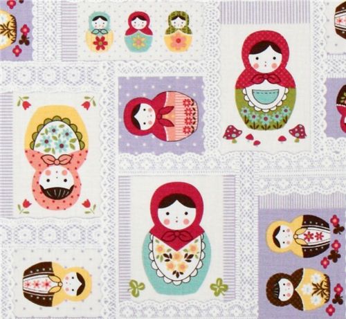 cute matryoshka purple Kokka canvas fabric from Japan 1