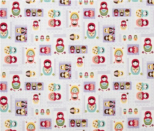 cute matryoshka purple Kokka canvas fabric from Japan 2