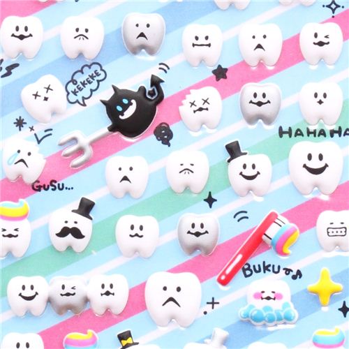 cute mini tooth toothbrush sponge stickers from Japan Cute Stickers
