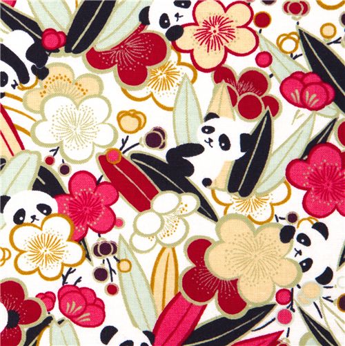 cute panda bear fabric peach blossom du Japon1