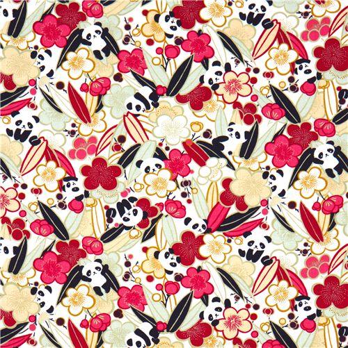 cute panda bear fabric peach blossom du Japon2