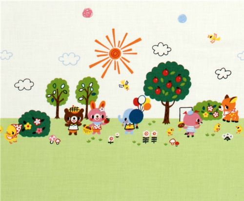 cute park animals green Kokka Fabric from Japan kawaii 1