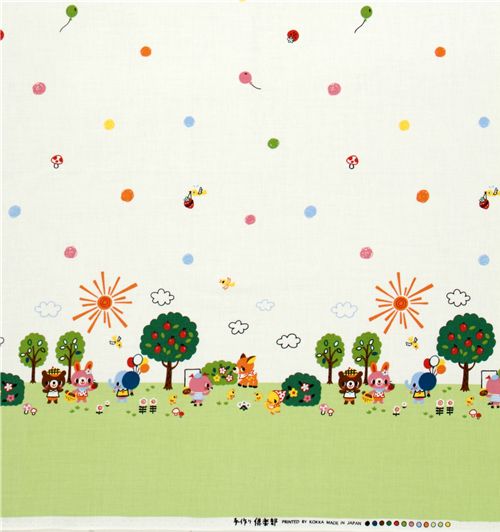 cute park animals green Kokka Fabric from Japan kawaii 2