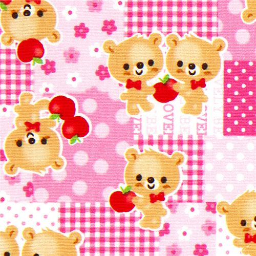 cute patterned fabric Kokka with bear and apple 1