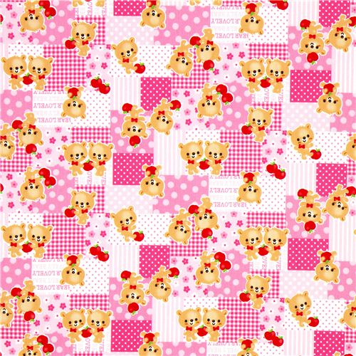cute patterned fabric Kokka with bear and apple 2