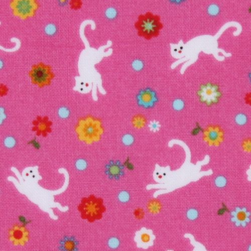cute pink Michael Miller fabric Kitty Ditty flowers 1