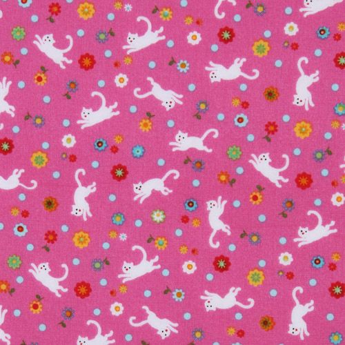 cute pink Michael Miller fabric Kitty Ditty flowers 2