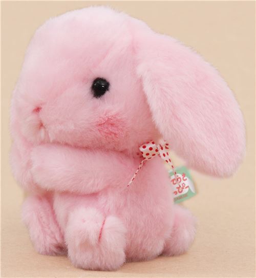 cute pink bunny rabbit holding ear white bow plush toy from Japan - modeS4u