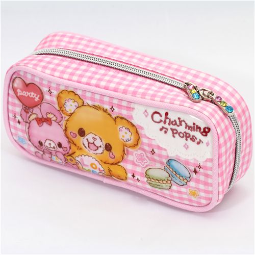 cute pink checkered plush animals pencil case kawaii - Pencil Cases ...