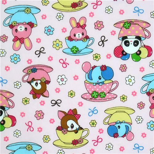 cute pink deer panda bunny elephant Kokka fabric 1