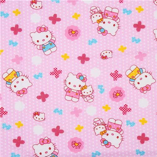 cute pink fabric with Hello Kitty as a mum with baby Fabric by Sanrio ...