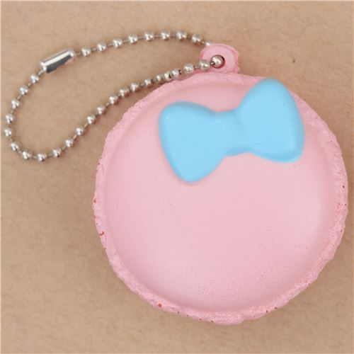 cute pink macaron with blue bow squishy charm kawaii 4