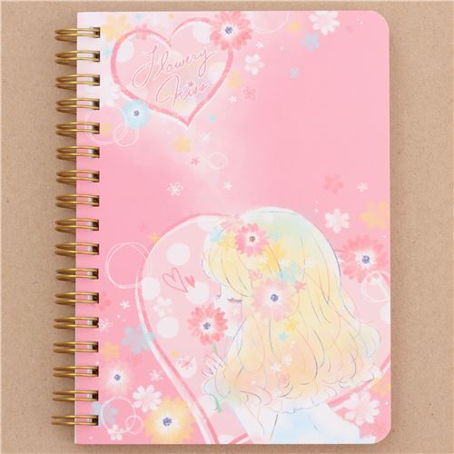 cute pink ring binder notebook with child colorful flower modeS4u
