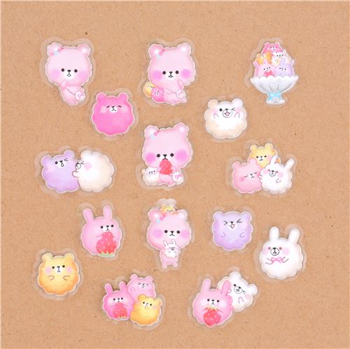 cute pink white popcorn bear rabbit puffy flake sticker sack by Crux ...