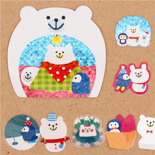 cute polar bear penguin seal friends glitter sticker sack from Japan