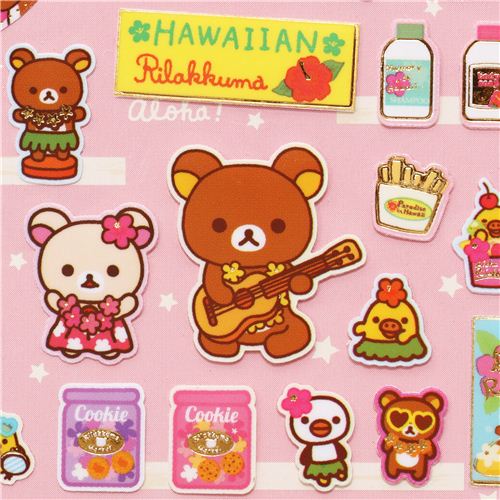 cute puffy 3D sticker 2 pcs set Aloha Rilakkuma bear San-X - modeS4u