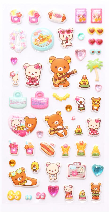 cute puffy 3D sticker 2 pcs set Aloha Rilakkuma bear San-X - Sticker ...